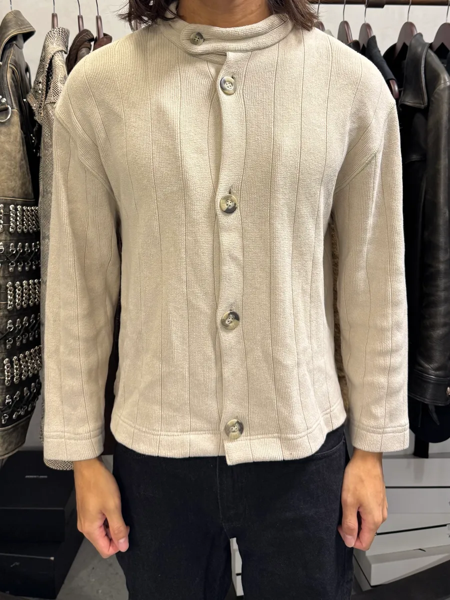 2000s Emporio Armani Beige Button Up Cozy Sweater - Image 2