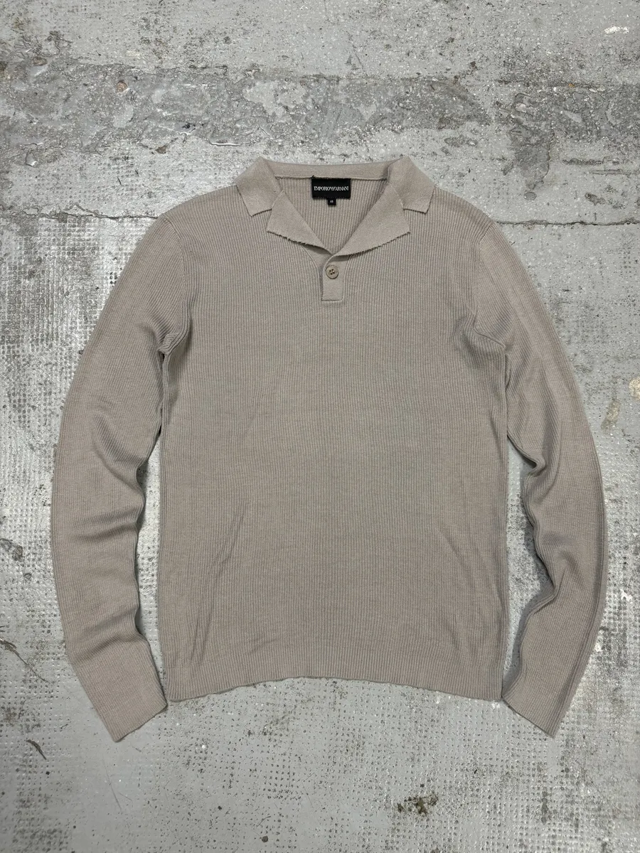 2000s Emporio Armani Beige Polo Longsleeves - Image 5
