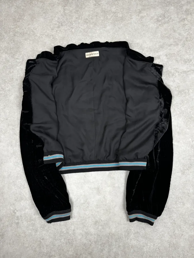 2000s Emporio Armani Black Buttoned Velvet Cardigan Jacket - Image 6