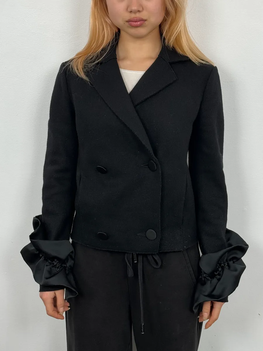2000s Emporio Armani Black Flower Sleeves Blazer Jacket