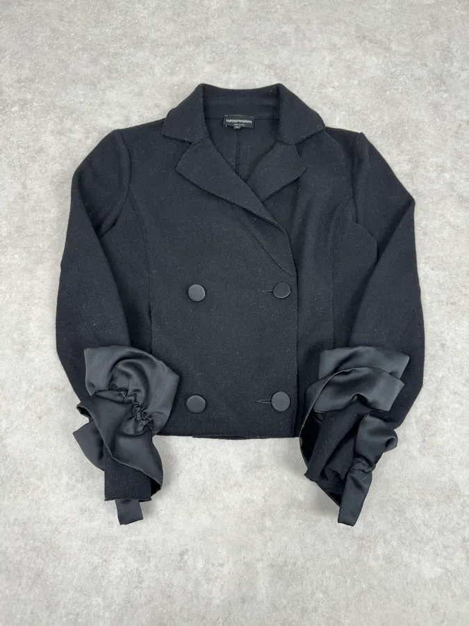2000s Emporio Armani Black Flower Sleeves Blazer Jacket - Image 3