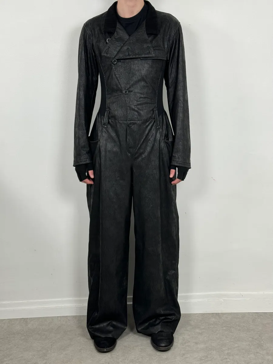2000s Emporio Armani Black Leather Combination - Image 2