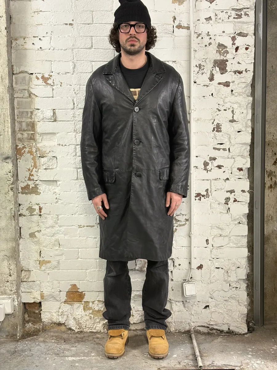 2000s Emporio Armani Black Long Premium Lamb Leather Jacket - Image 2