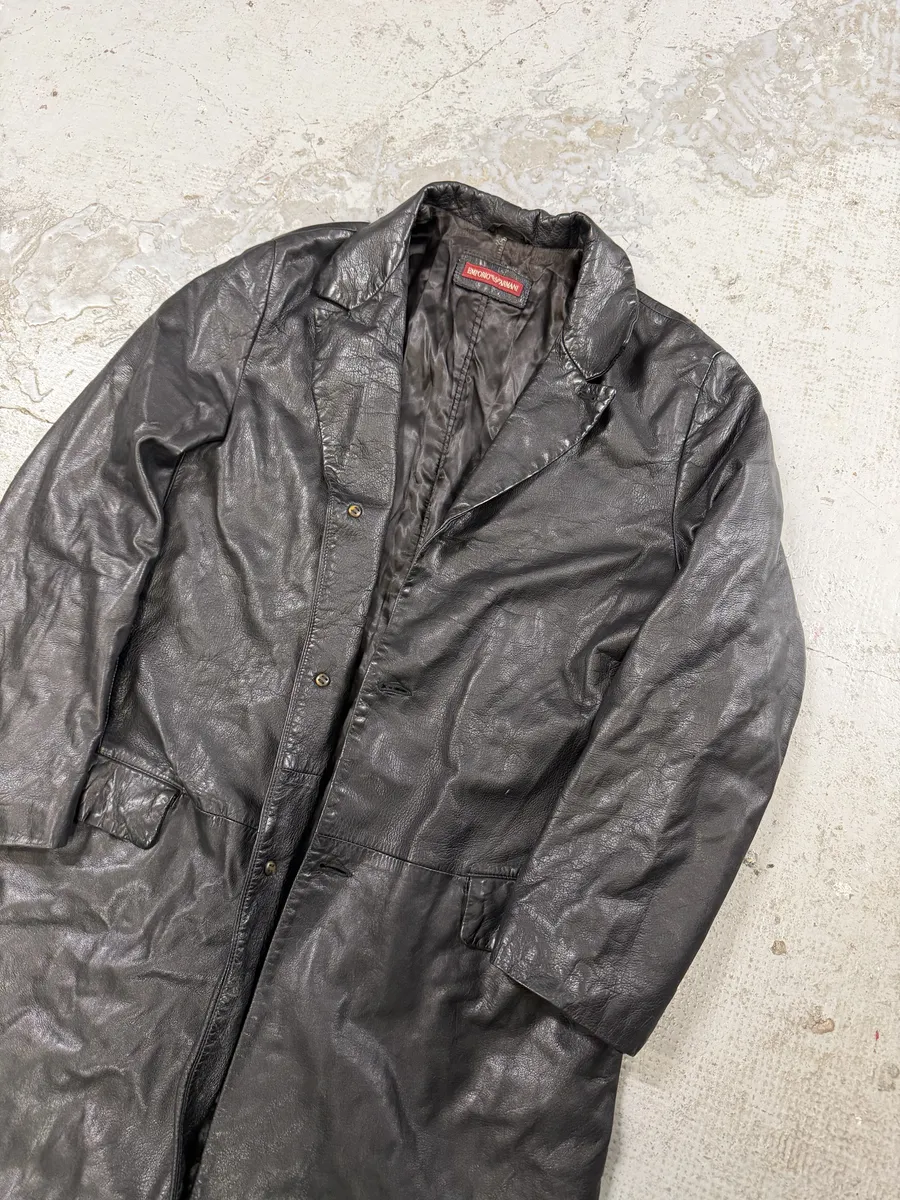 2000s Emporio Armani Black Long Premium Lamb Leather Jacket - Image 6