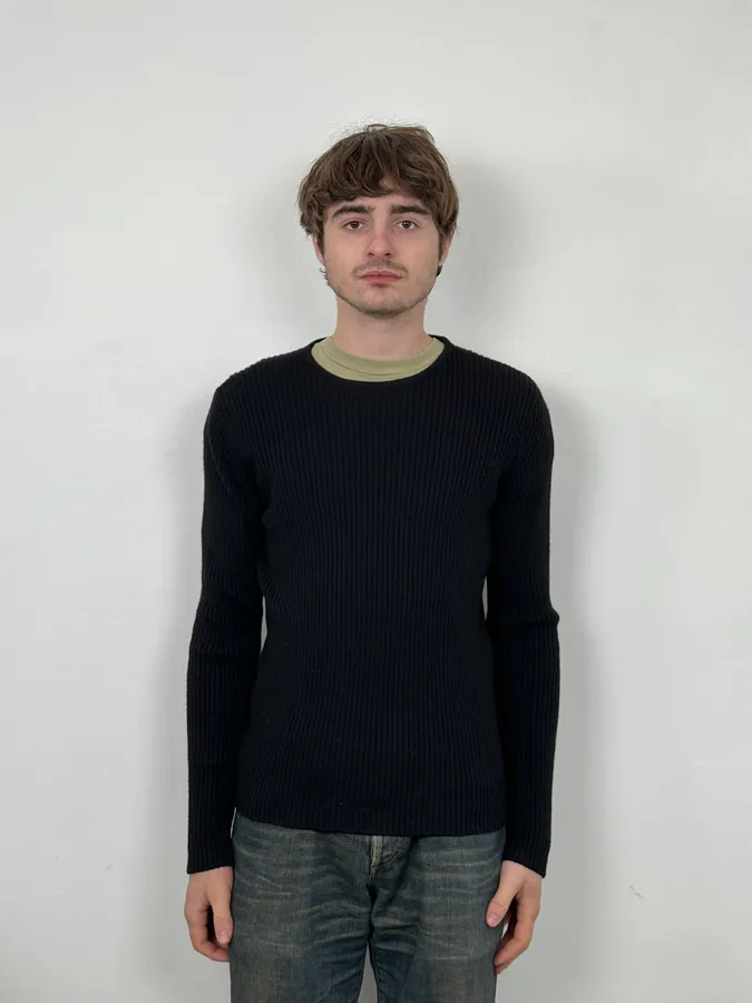 2000s Emporio Armani Black Wool Zip Sweater - Image 2