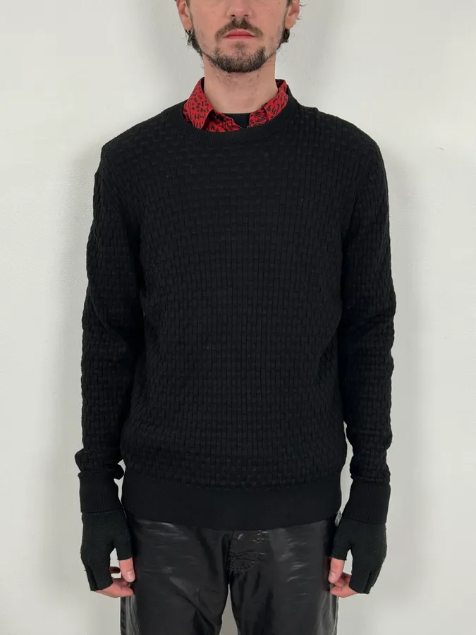 2000s Emporio Armani Black Woven Wool Sweater - Image 2