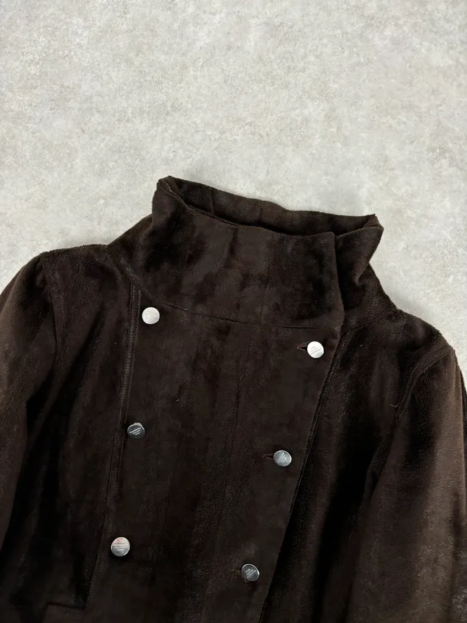 2000s Emporio Armani Brown Faux Fur Double-Breasted Jacket - Image 4