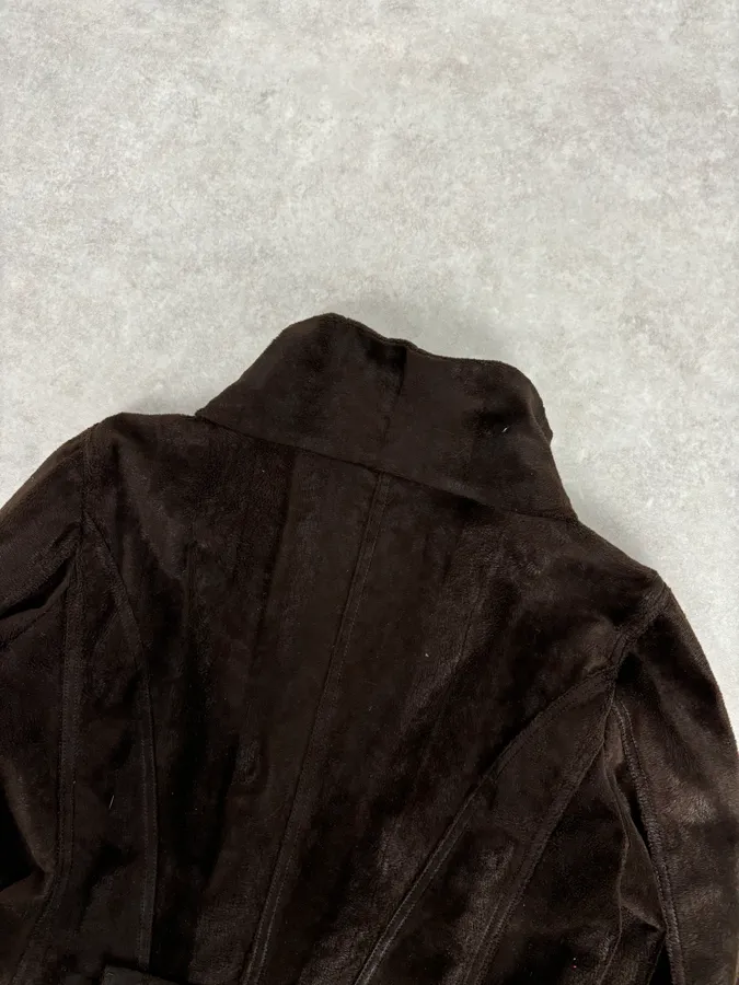 2000s Emporio Armani Brown Faux Fur Double-Breasted Jacket - Image 6