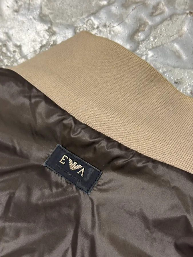 2000s Emporio Armani Brown Nylon Contrast Collar Bomber Jacket - Image 8