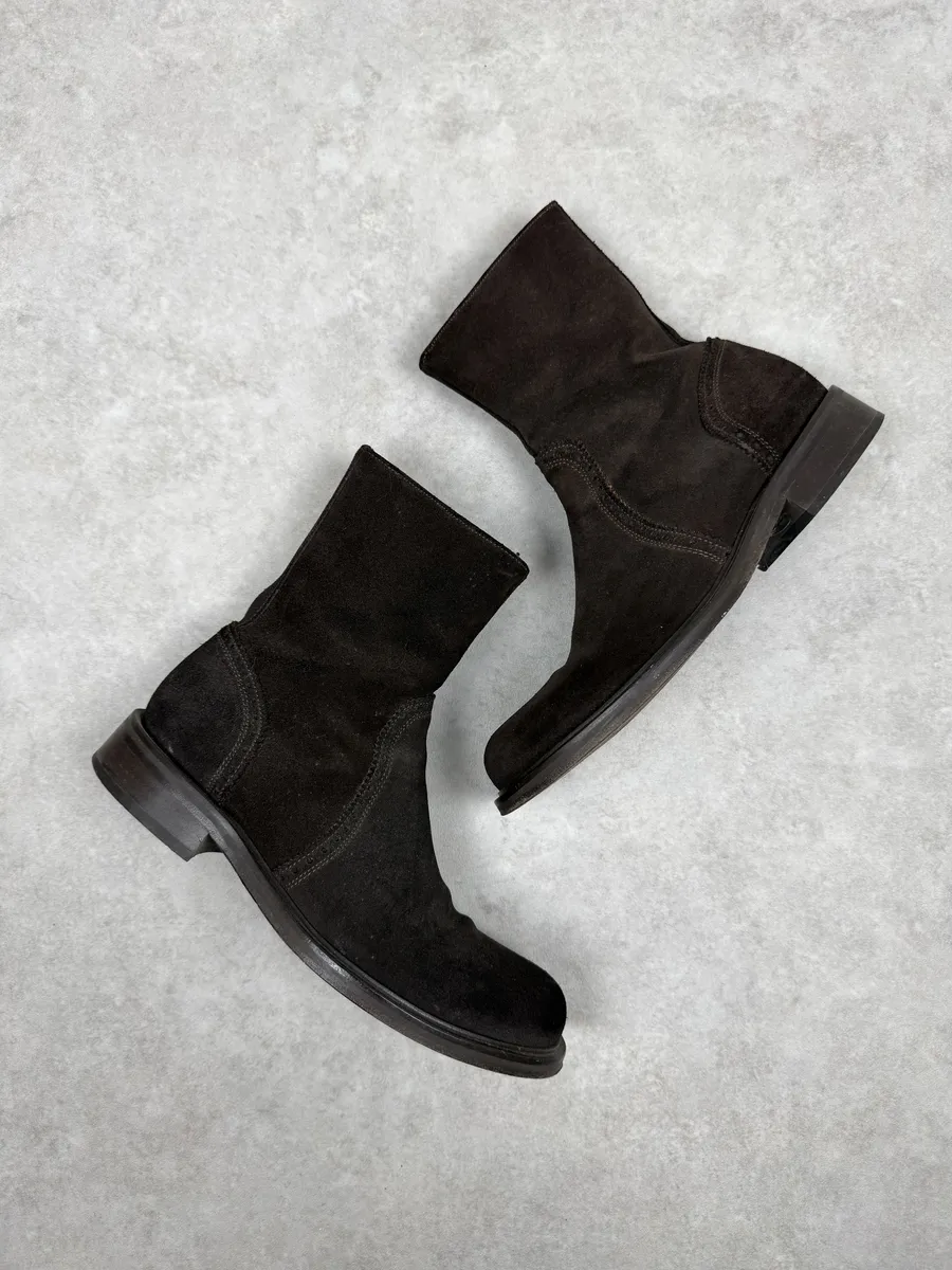 2000s Emporio Armani Brown Suede Leather Boots - Image 5