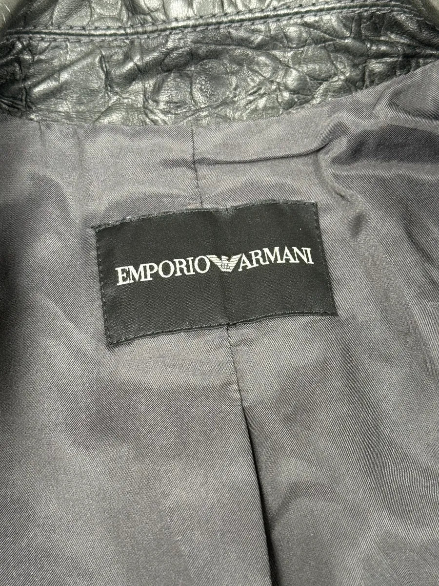 2000s Emporio Armani Crocodile Embossed Grey Leather Jacket - Image 9