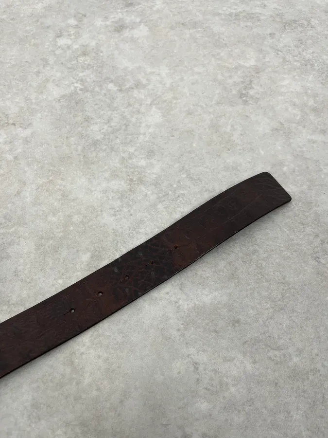 2000s Emporio Armani Dollar Buckle Crocodile Effect Brown Leather Belt - Image 6