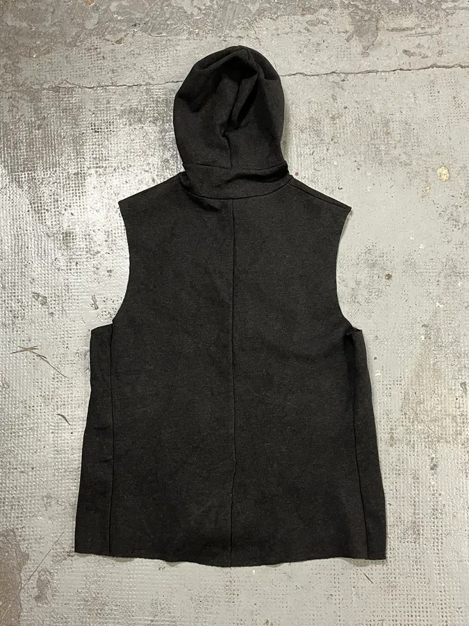 2000s Emporio Armani Grey Wool Hodded Vest Jacket - Image 6