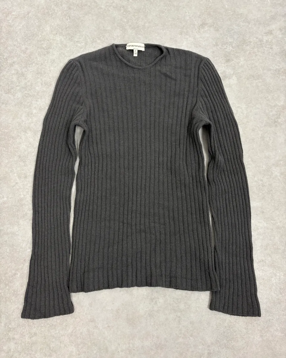2000s Emporio Armani Grey Wool Ribbed Sweater