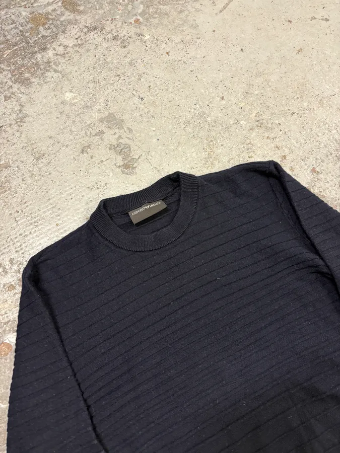 2000s Emporio Armani Line Gradient Navy Sweater - Image 5