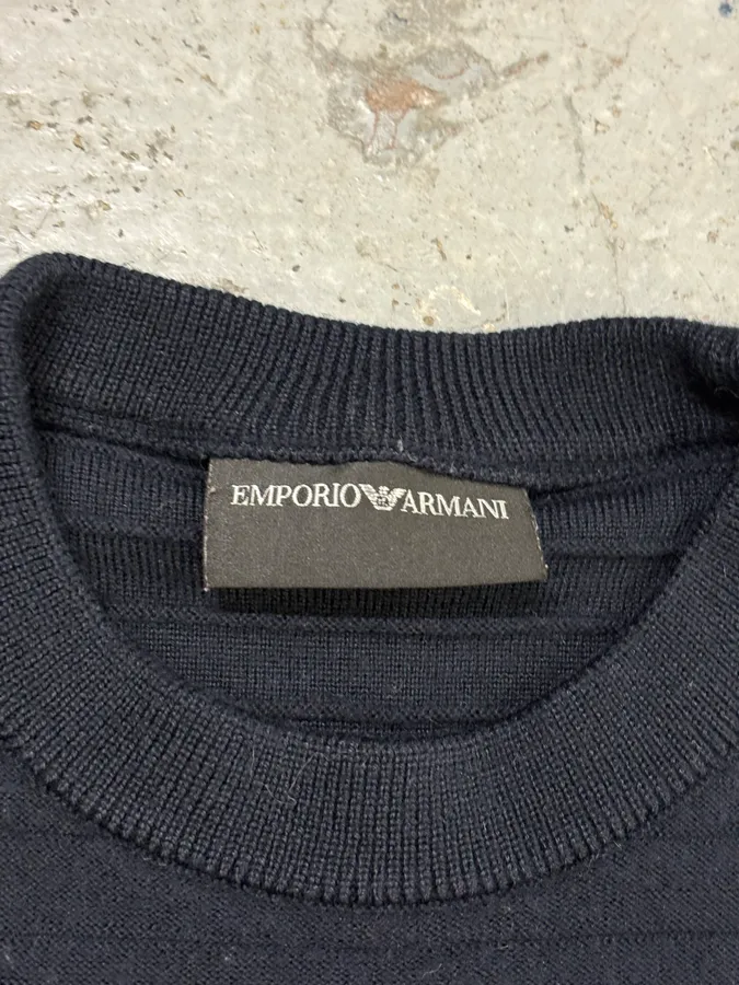 2000s Emporio Armani Line Gradient Navy Sweater - Image 7