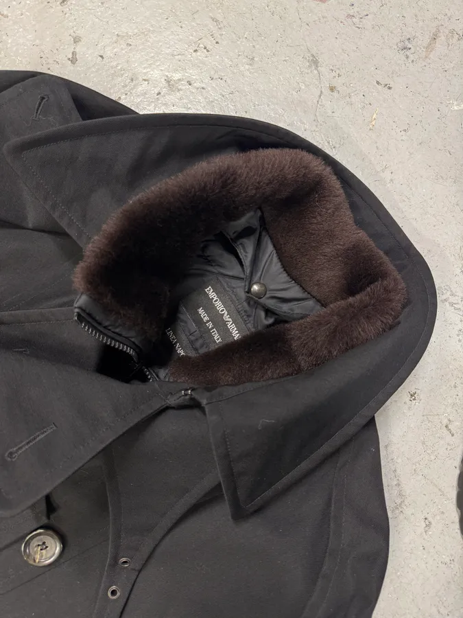 2000s Emporio Armani Nylon Lining Long Wool Trench Coat - Image 4