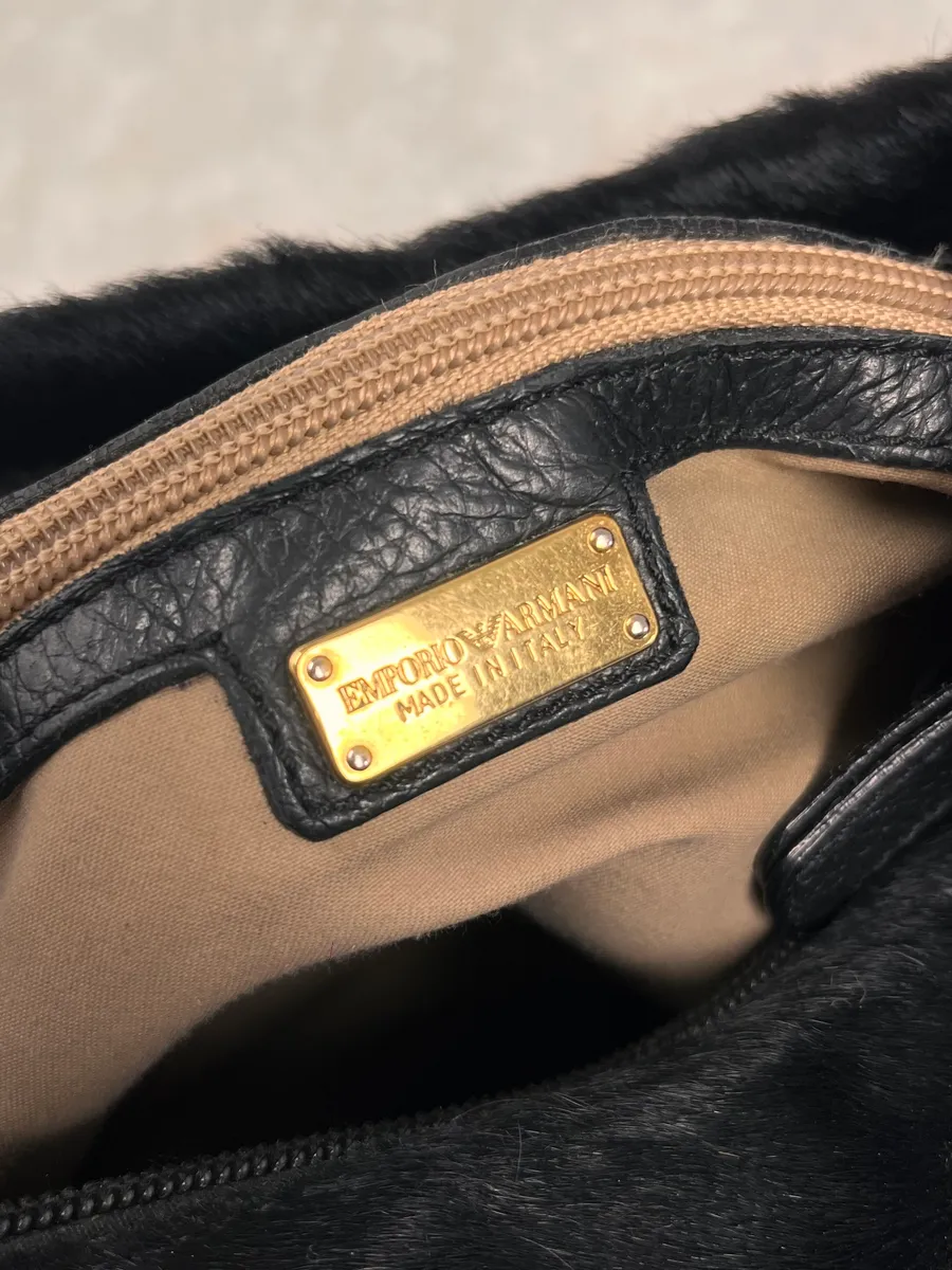 2000s Emporio Armani Pony Hair Black Leather Handle Bag - Image 10