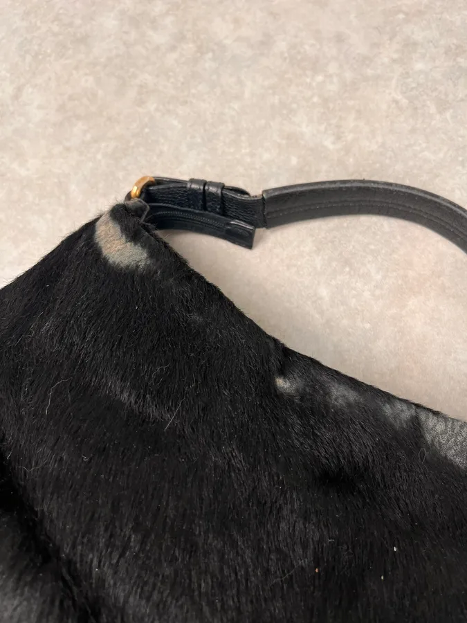 2000s Emporio Armani Pony Hair Black Leather Handle Bag - Image 7