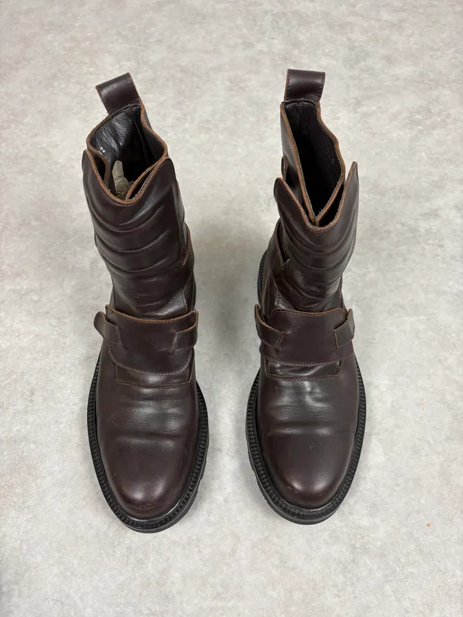 2000s Emporio Armani Pro Biker Brown Leather Boots - Image 2