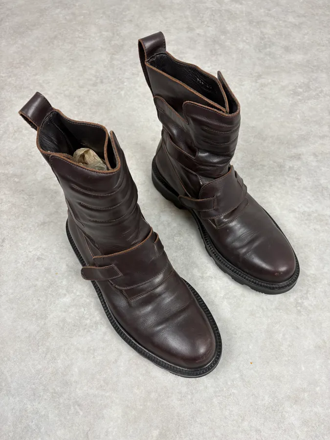 2000s Emporio Armani Pro Biker Brown Leather Boots - Image 4