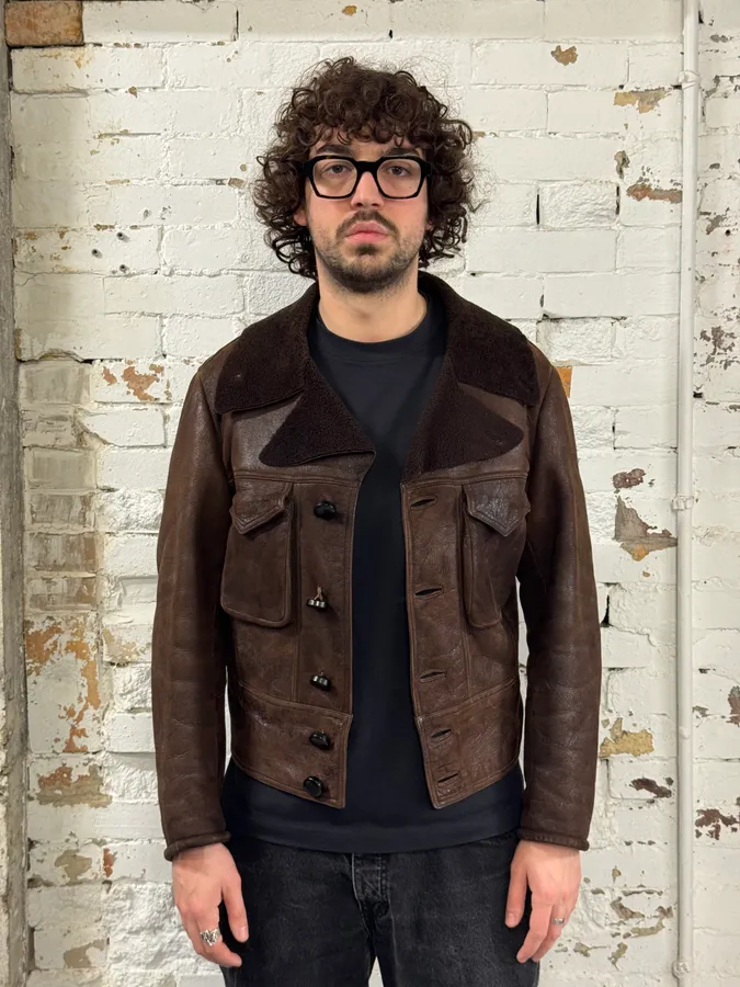 2000s Emporio Armani Pure Brown Aviator Shearling Leather Jacket - Image 2
