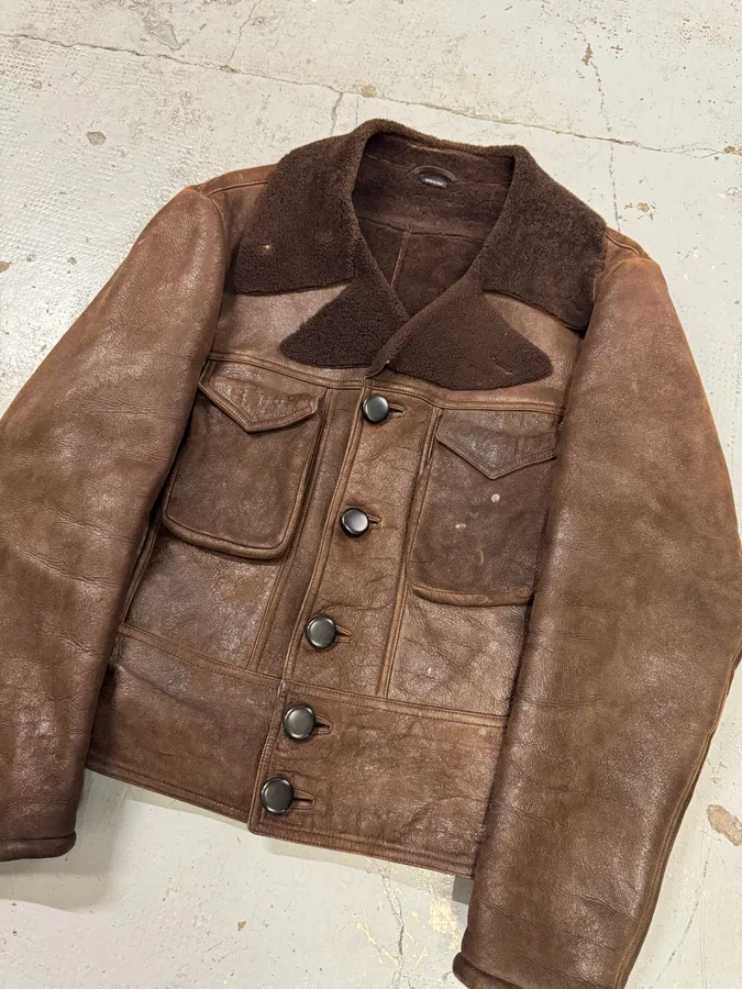 2000s Emporio Armani Pure Brown Aviator Shearling Leather Jacket - Image 4