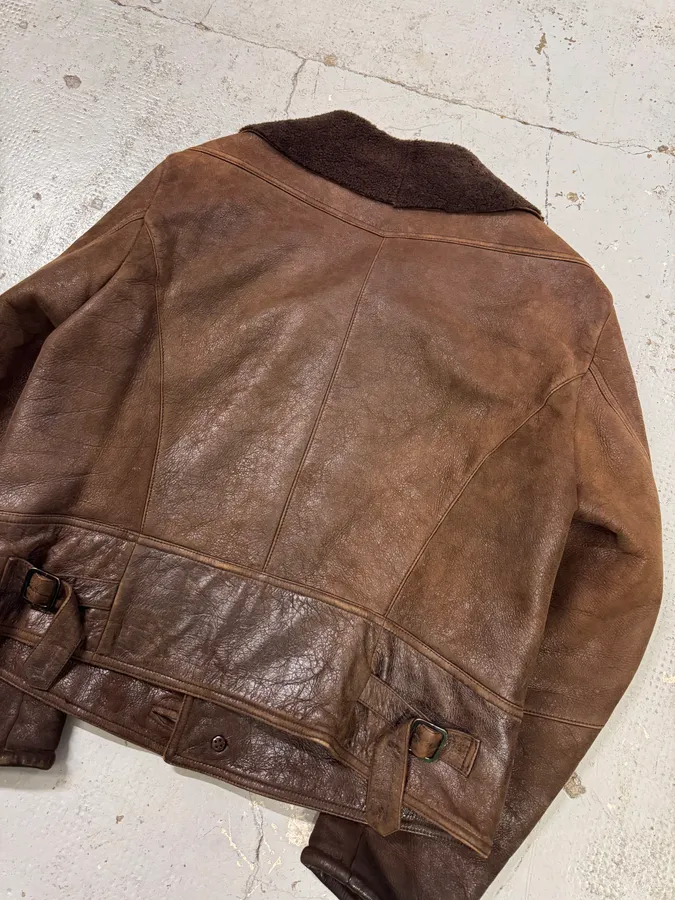 2000s Emporio Armani Pure Brown Aviator Shearling Leather Jacket - Image 7