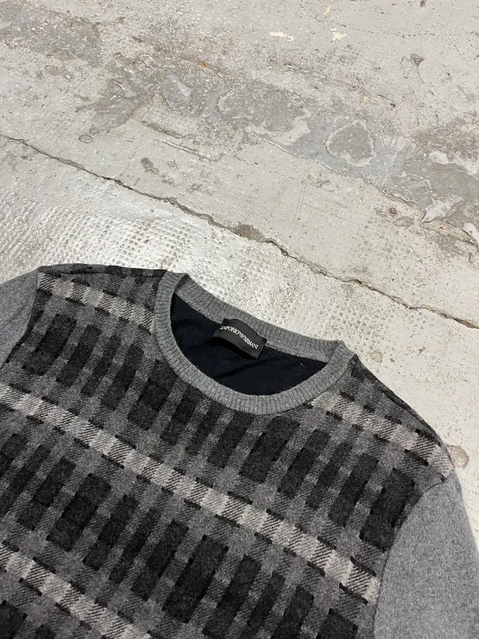 2000s Emporio Armani Rectangle Grey Wool Sweater - Image 6