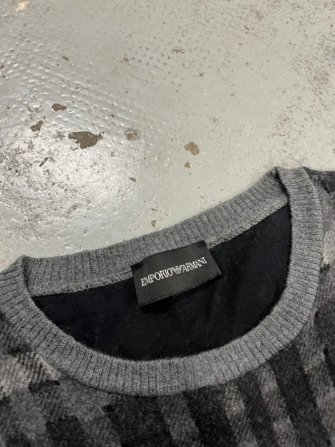 2000s Emporio Armani Rectangle Grey Wool Sweater - Image 8