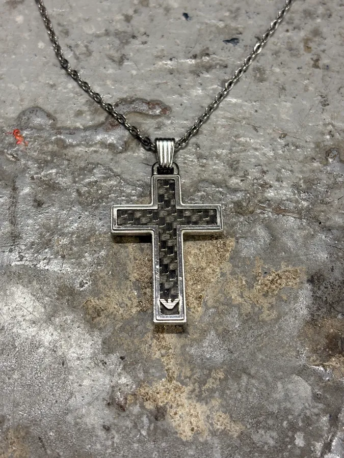 2000s Emporio Armani Stainless Steel Cross Pendant Necklace - Image 4