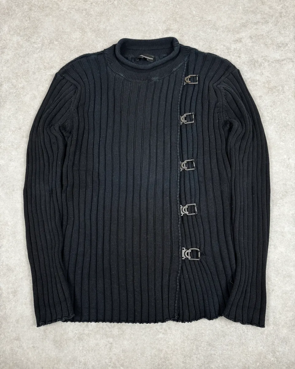2000s Emporio Armani Straps Asymmetrical Black Sweater
