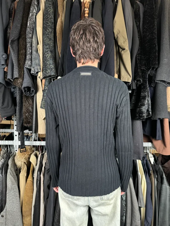 2000s Emporio Armani Straps Asymmetrical Black Sweater - Image 3