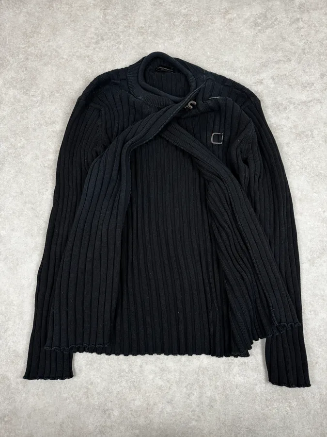 2000s Emporio Armani Straps Asymmetrical Black Sweater - Image 7