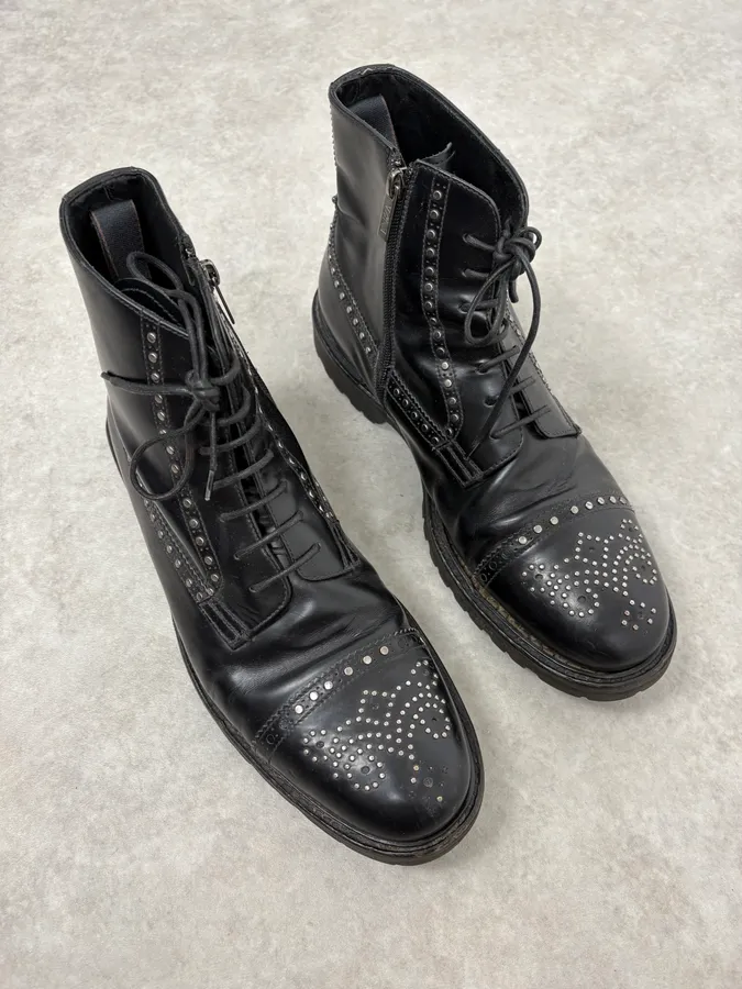 2000s Emporio Armani Studded Black Leather Boots - Image 4