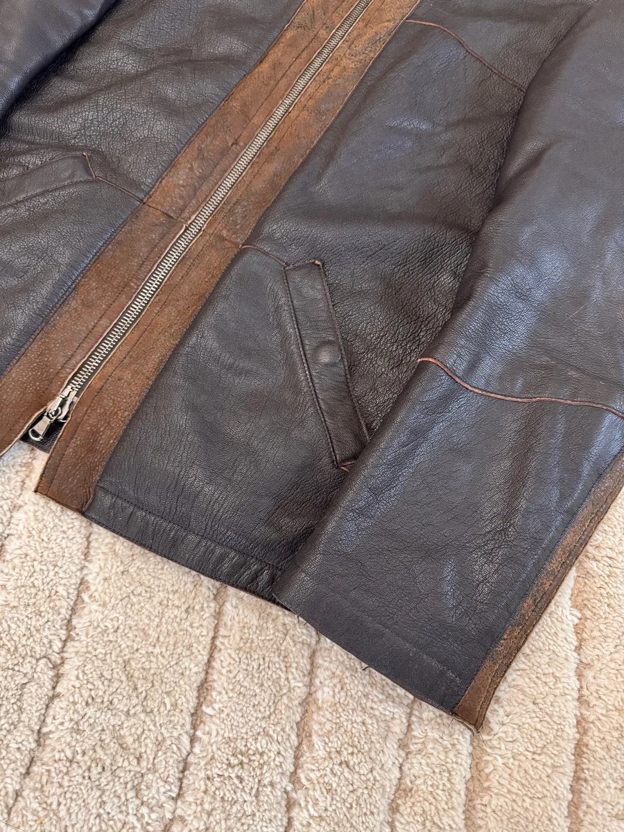 2000s Emporio Armani Trucker Leather Jacket - Image 2