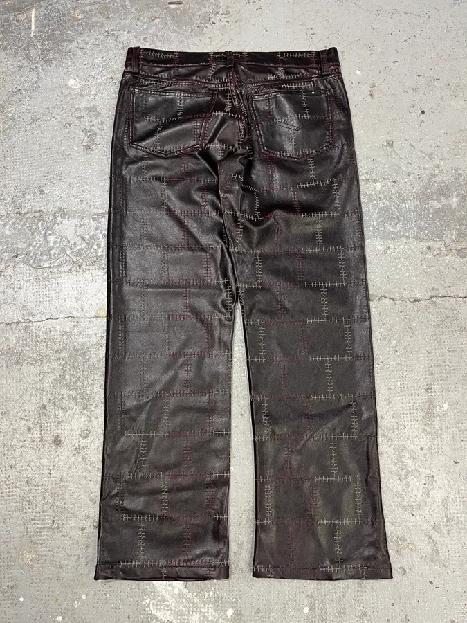 2000s Energie Brown Embroidered Leather Pants - Image 2