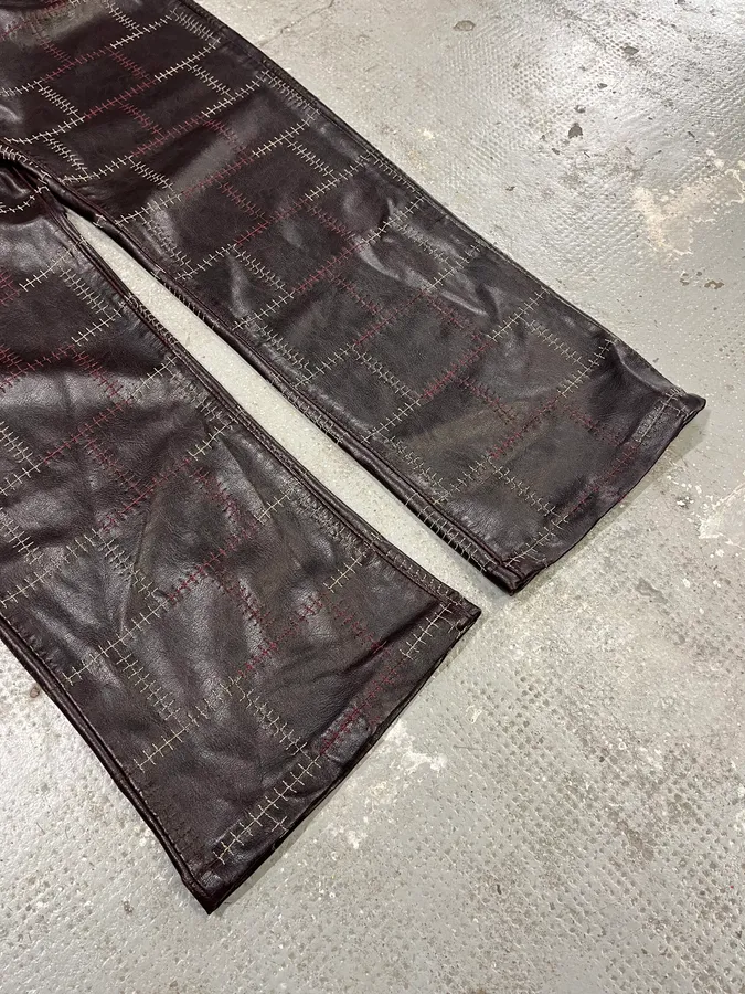 2000s Energie Brown Embroidered Leather Pants - Image 4