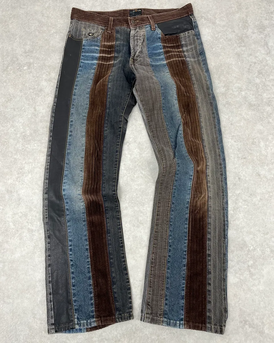 2000s Energie Hybrid Denim & Velvet Blue Brown Pants
