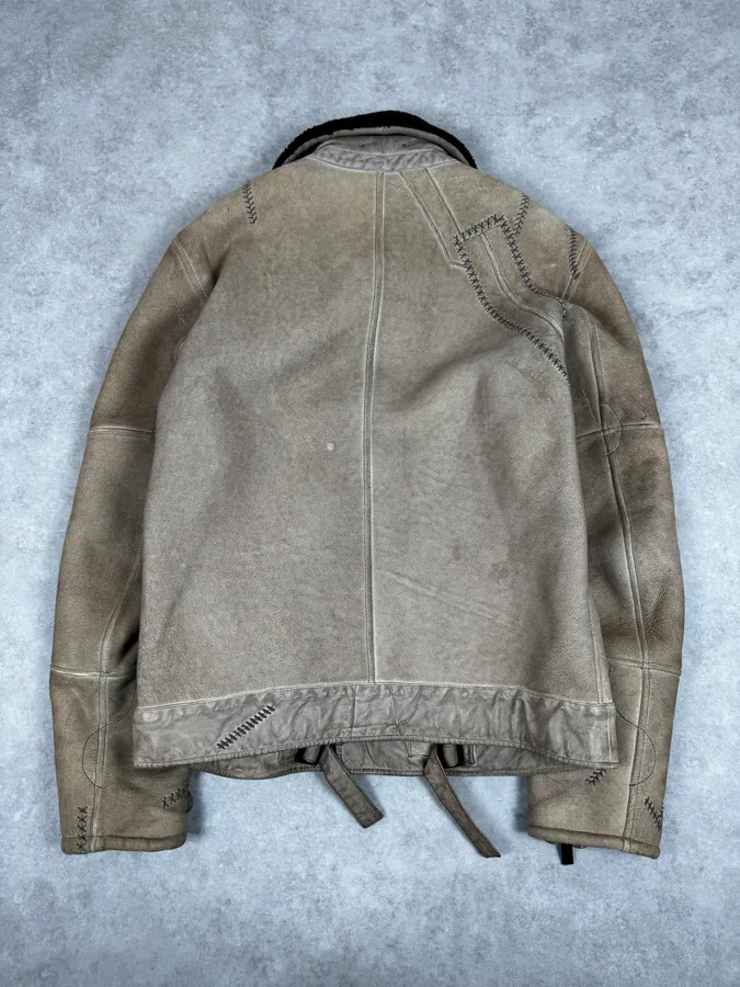 2000s Fendi Patchwork Shearling Beige Leather Jacket - Image 2