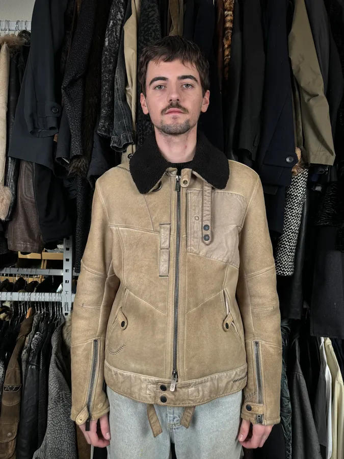 2000s Fendi Patchwork Shearling Beige Leather Jacket - Image 4