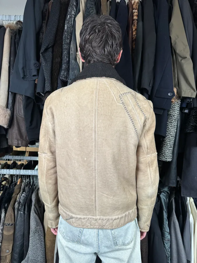 2000s Fendi Patchwork Shearling Beige Leather Jacket - Image 5