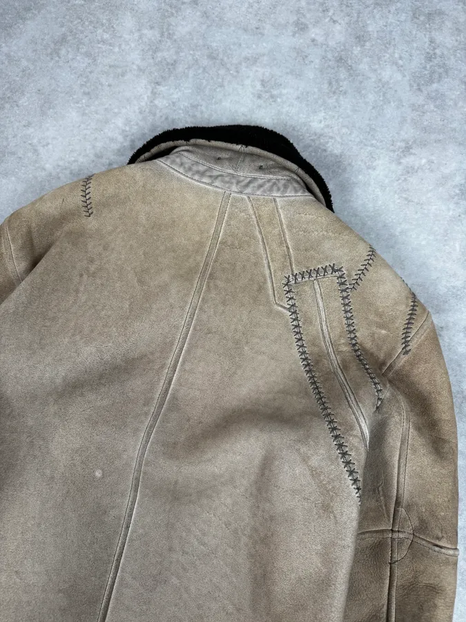 2000s Fendi Patchwork Shearling Beige Leather Jacket - Image 6