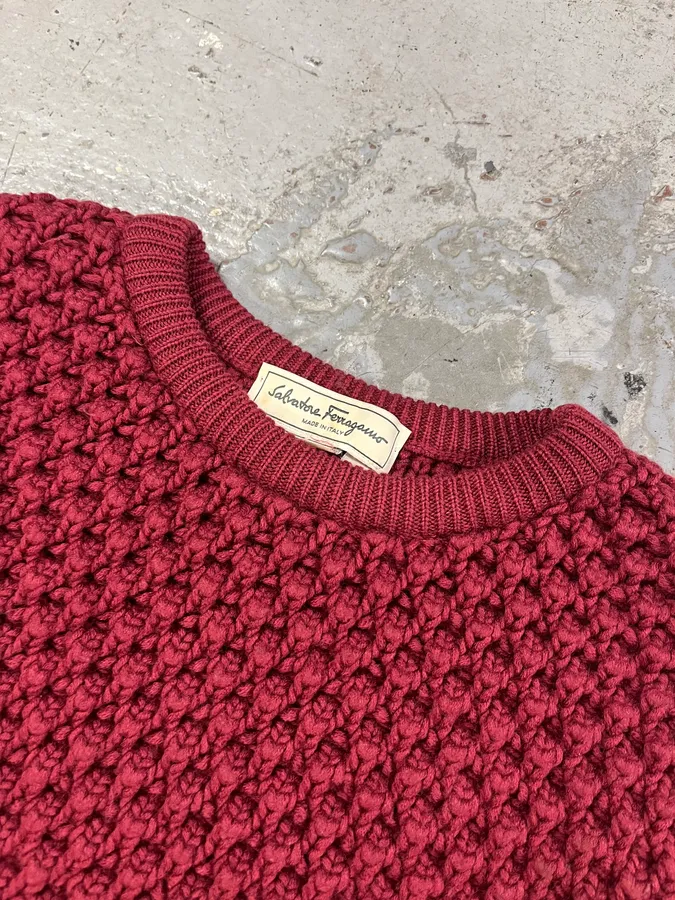 2000s Ferragamo Waffled Bordeaux Crewneck Sweater - Image 5