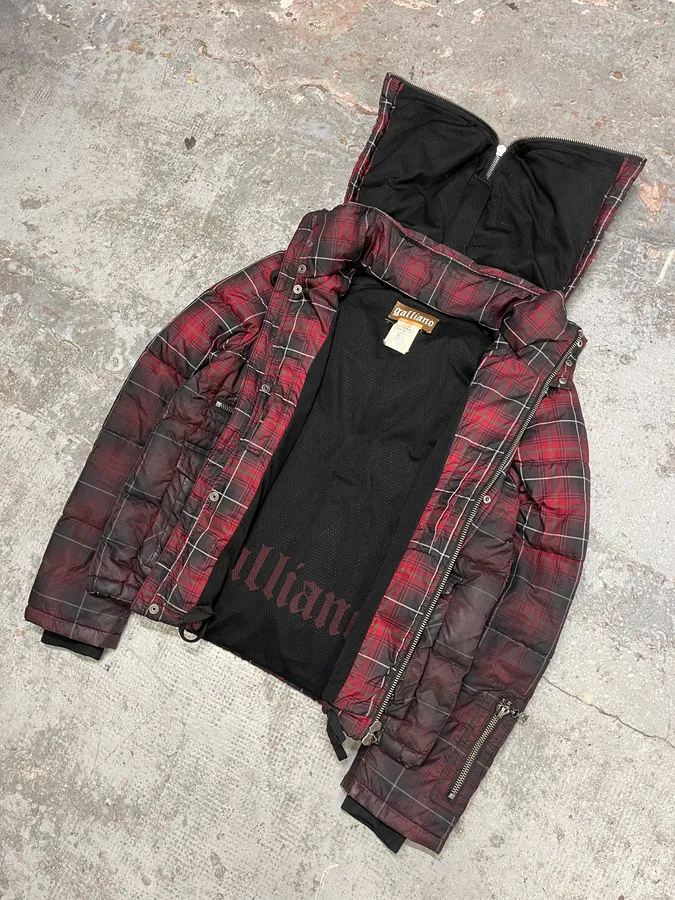2000s Galliano Checkered Red & Dark Puffer Jacket - Image 6