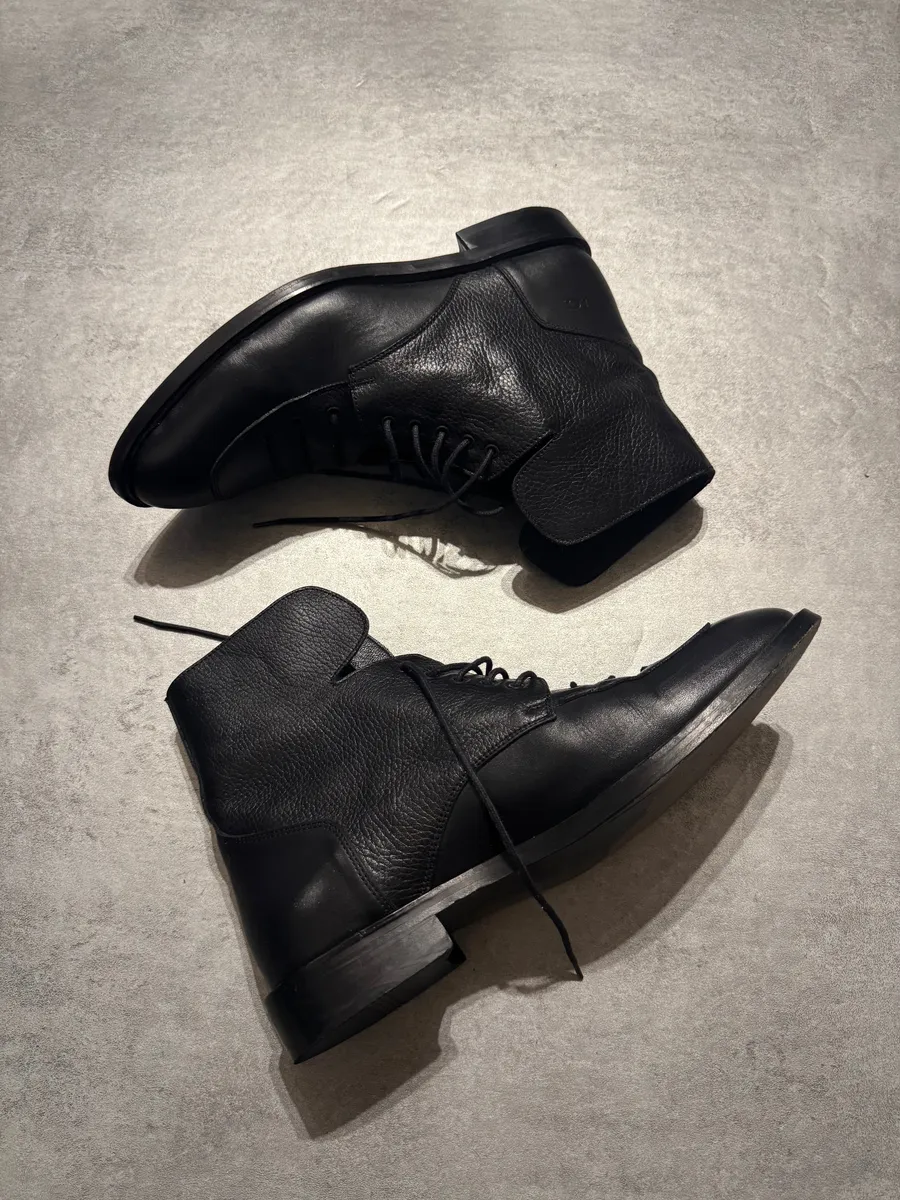 2000s Galliano Leather Paralle Black Boots - Image 5