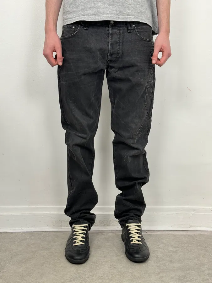 2000s Galliano Propaganda Big Letter Black Jeans - Image 2