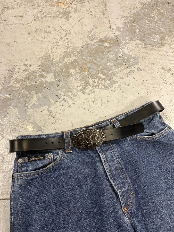 2000s Galliano Wire Buckle Black Leather Belt - Image 2