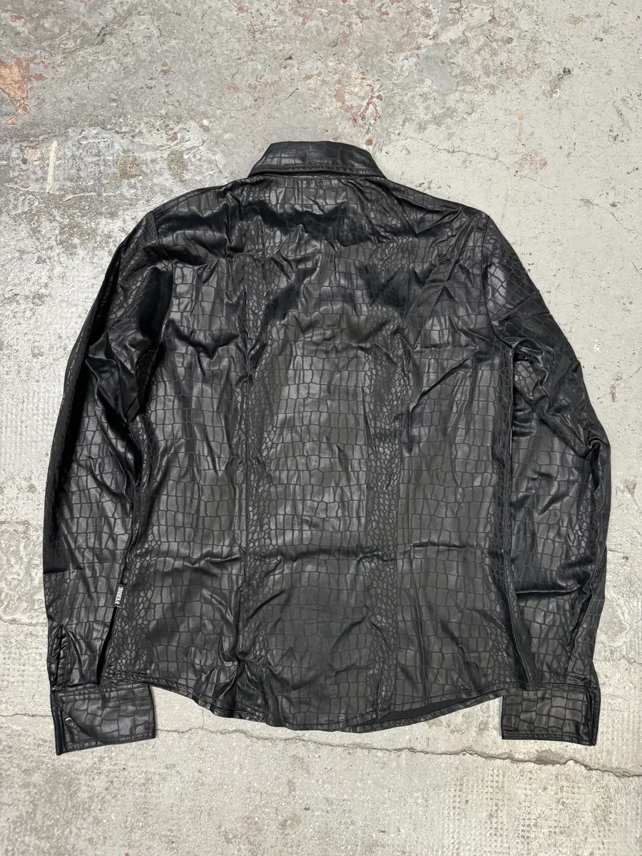 2000s Gianfranco Ferré Black Crocodile Effect Shirt - Image 5