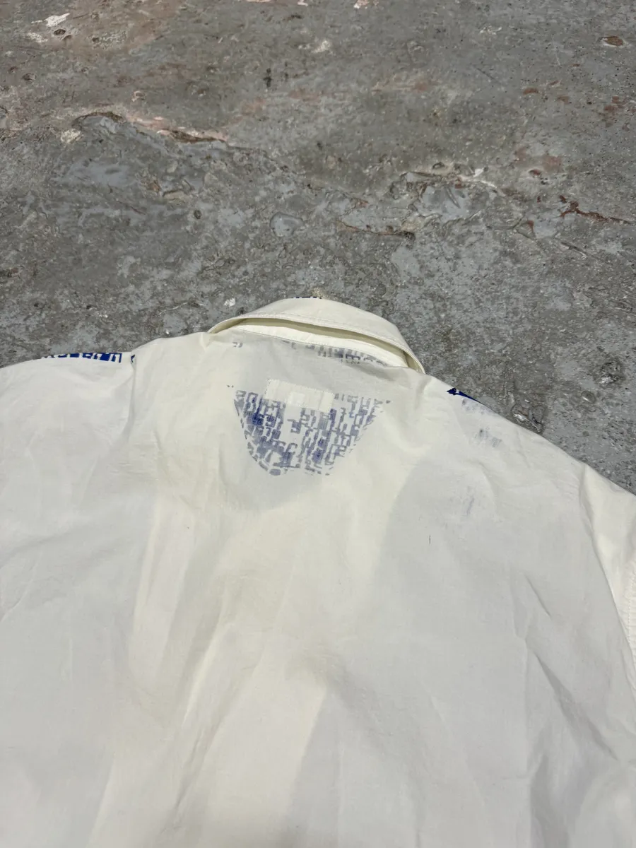 2000s Gianfranco Ferré White & Blue Script Short Sleeves Shirt - Image 8